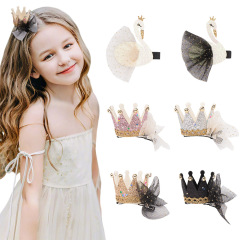 Princess retro children swan kids mesh three-dimensional crown hair clip for baby girls Princess retro children swan kids mesh three-dimensional crown hair clip for baby girls