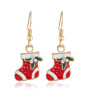 Trendy new rhinestone alloy oil drip paint christmas stocking women hook earrings Trendy new rhinestone alloy oil drip paint christmas stocking women hook earrings