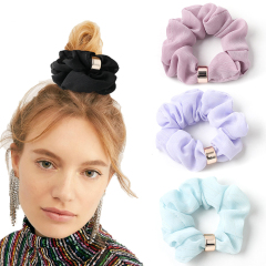 fashion metal button solid color elastic stripe chiffon scrunchies for women fashion metal button solid color elastic stripe chiffon scrunchies for women