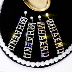 Wholesale girls fashion jewelry bling bling long crystal letter earrings