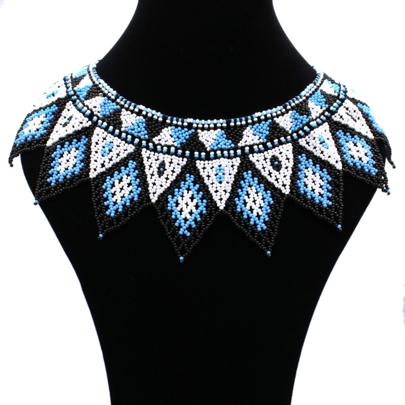 Wholesale Bohemian vintage  African Tribal Handmade Shoulder Purple Statement crystal Beaded Ethnic bib Choker necklace