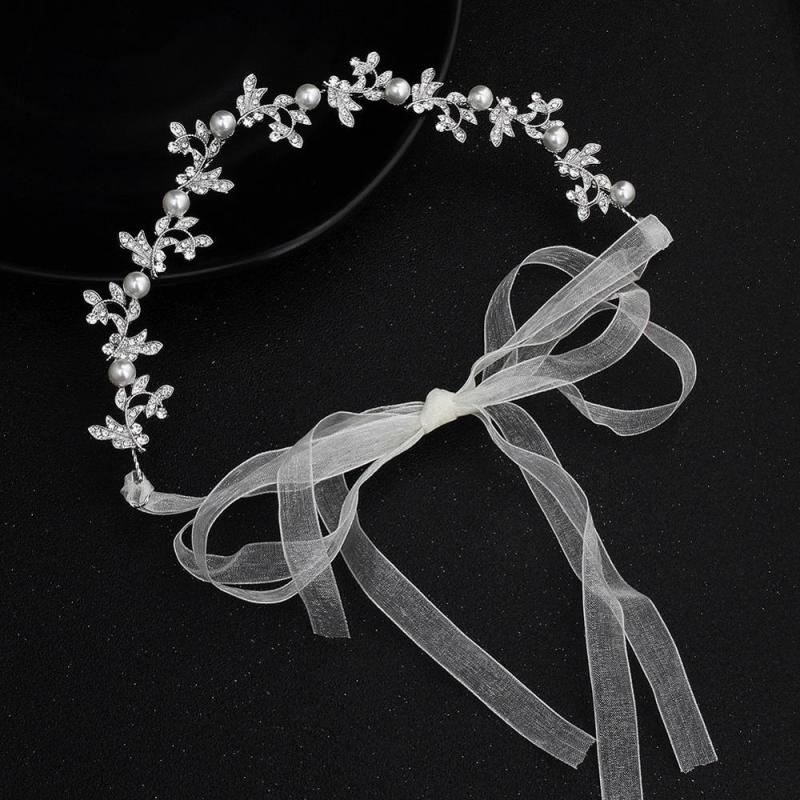 amazon ins fancy custom handmade Crystal rhinestone Bridal wedding head band headband for wedding with pearl