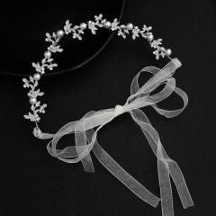 amazon ins fancy custom handmade Crystal rhinestone Bridal wedding head band headband for wedding with pearl