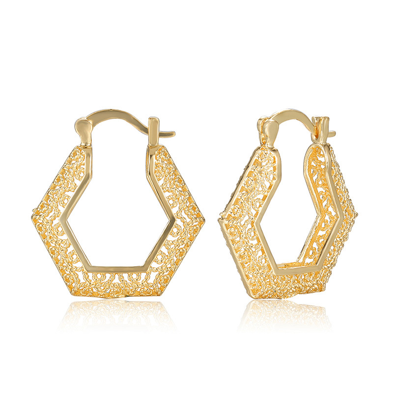 Wholesale  women thread plating 18k gold fashion copper hexagon hoop earring