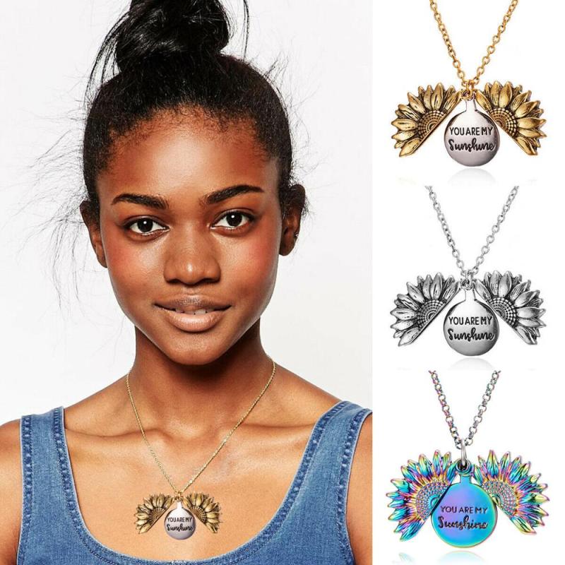 Custom Women Jewelry Sunflower Openable Lettering Pendant Personalized Letters necklaces for gift Custom Women Jewelry Sunflower Openable Lettering Pendant Personalized Letters necklaces for gift