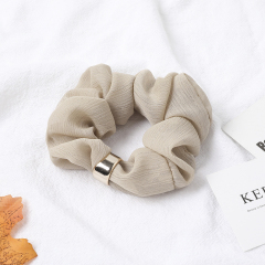fashion metal button solid color elastic stripe chiffon scrunchies for women
