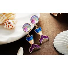 Trendy Bling Sequins Mermaid Tail Drop Earrings Personality Fish Scale Alloy Earring