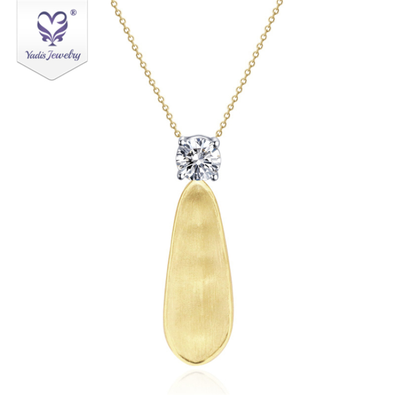 Fashion water drop golden jewelry pure yellow gold 18k moissanite necklace