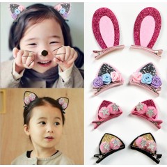 Cute Children 3D Cat Ears Shape Glitter Felt Metal Hair Clip Hairpin