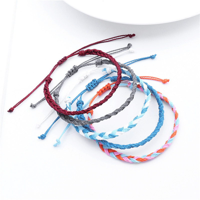 Multi color rope water proof Cord woven twisted adjustable braided bracelet