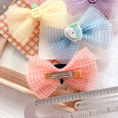 Summer New fruit lattice pleated mesh yarn bow children hair clips for cute girls
