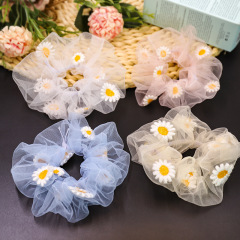 Hot selling New Style Organza Embroidery Print Daisy Hair Scrunchies for girls Hot selling New Style Organza Embroidery Print Daisy Hair Scrunchies for girls