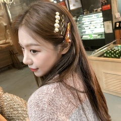 Top quality headwear wild ins marble pattern pink pearl horsetail hair clip set
