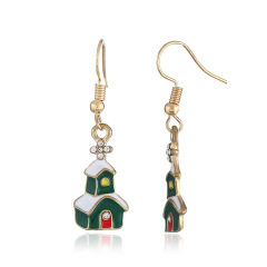 Christmas series wholesale rhinestone green snow house earrings for presents