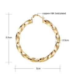 Personality female 18K gold plated  copper circle hoop earrings accessories