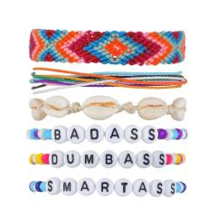 Bohemia style handmade charm jewelry women woven shell bracelet with words