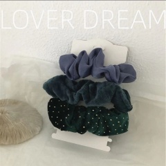 Amazon new fashion knitted pink  elastic hair band solid color girls hair scrunchies set