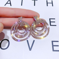Fashion Exaggerated Geometric Three Circle Crystal Earrings for Beautiful Girls