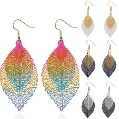 Amazon new explosion style retro golden simple design double hollow leaf earrings