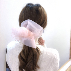 Fashion women hair accessories solid color splice dot Organza lace large scrunchies