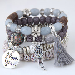 New Style Retro Crystal Delicate Opal Wings Love Beaded Multi-layer Tassel Bracelets