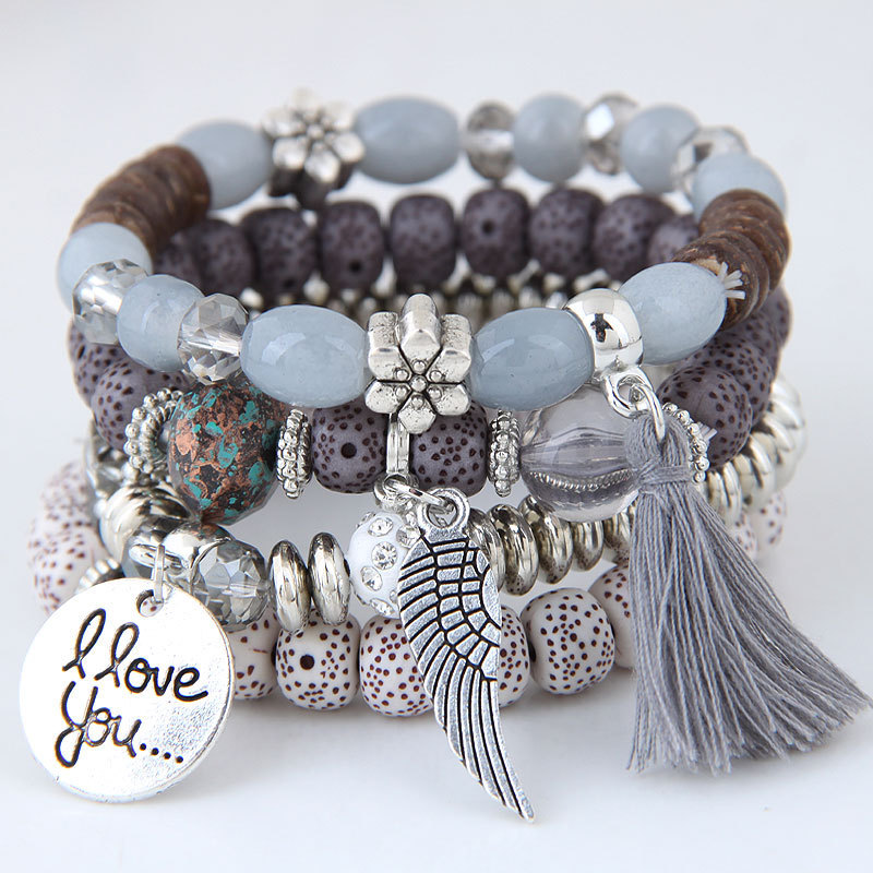 New Style Retro Crystal Delicate Opal Wings Love Beaded Multi-layer Tassel Bracelets New Style Retro Crystal Delicate Opal Wings Love Beaded Multi-layer Tassel Bracelets