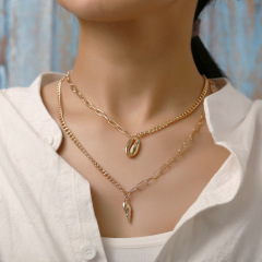 Cheap Amazon best seller fashion necklace multi layered gold ocean shell charm chocker necklace