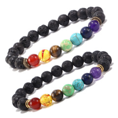 Colorful Natural Stone Yoga Valconic Healing Energy Lava Stone 7 Chakra Diffuser Beaded Bracelet Colorful Natural Stone Yoga Valconic Healing Energy Lava Stone 7 Chakra Diffuser Beaded Bracelet