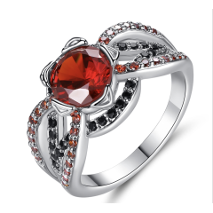 Fashion glow silver retro red ruby diamond stone engagement gemstone ring