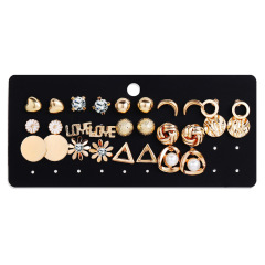 New 14pcs/set Gold-color Crystal Letter Moon Flower Rhinestone Small Stud Earrings New 14pcs/set Gold-color Crystal Letter Moon Flower Rhinestone Small Stud Earrings