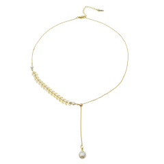 Ins Popular Fashion Fairy Willow Leaf Pendant Pearl Alloy Choker Necklace