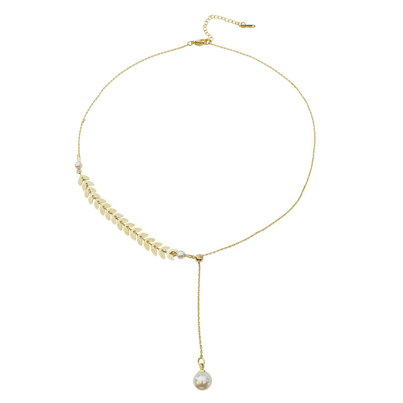 Ins Popular Fashion Fairy Willow Leaf Pendant Pearl Alloy Choker Necklace Ins Popular Fashion Fairy Willow Leaf Pendant Pearl Alloy Choker Necklace