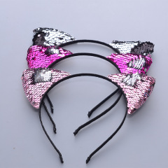 Wholesale ins winter Christmas Hoop Party Reflective Accessories fuzzy ball sequin girl cat ear hair band for kids