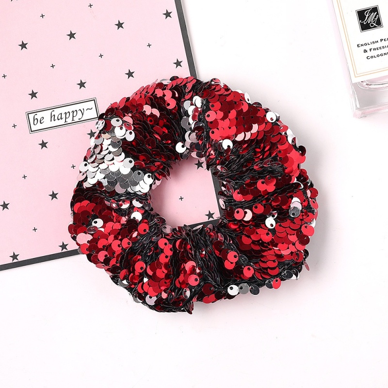 Wholesale factory two color mermaid  fish scale sequin hair scrunchies broad large intestine  hair ties elastic hair band