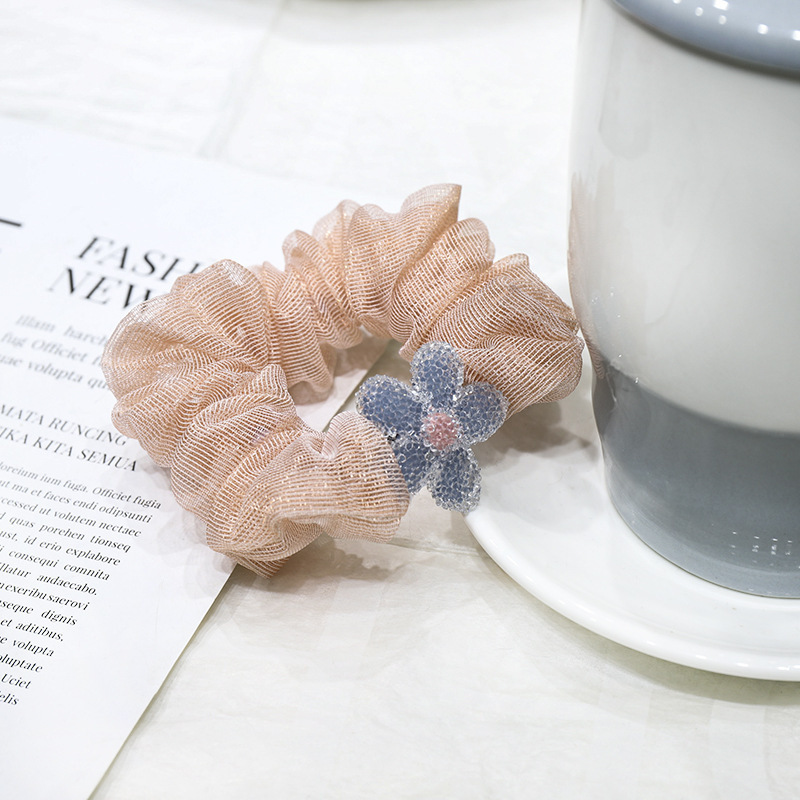 Summer crystal flower yarn elastic hair scrunchies for girls  hair accessories