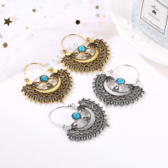 fancy boho Bohemian vintage Beach Hollow Pattern Carved ethnic earrings statement For Women