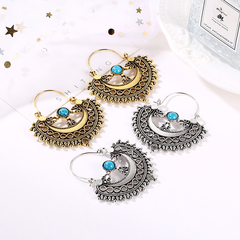 fancy boho Bohemian vintage Beach Hollow Pattern Carved ethnic earrings statement For Women