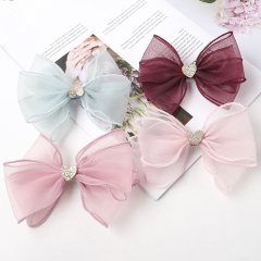 New glitter sequin love gauze duckbill clip solid color elastic mesh bow hair rope
