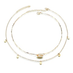 Decoration jewelry for women strand pearl layered double circle pendant necklace Decoration jewelry for women strand pearl layered double circle pendant necklace