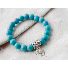 Amazon wish ins trendy Boho girl women handmade Ethnic Stretch Elephant blue Natural Turquoise Stone Bead Bracelet