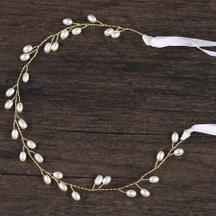 Handmade women bride silver pearl hair accessories wedding bridal headband