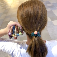 custom ins eco-friendly girl korean beads scrunchy elastic telephone cord spiraled hair ties for women