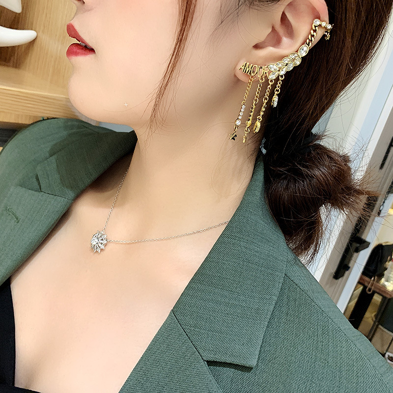 Vintage Diamond Letter Super Fairy Wheat Wings Crystal Tassel Alloy Earring Vintage Diamond Letter Super Fairy Wheat Wings Crystal Tassel Alloy Earring
