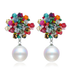 Bohemian national style exaggerated dangler women beads modern pearl earring