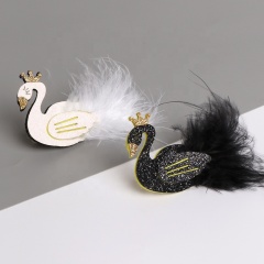 Wholesale princess temperament fashion two colors lovely swan children hairgrip with feather