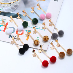Winter Fashion Cute Star Faux Fur Ball Eardrop Dangle Drop Earrings For Women
