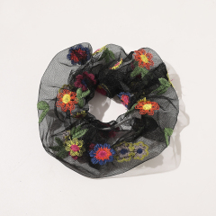 2020 summer hot sale ins retro gauze embroidery translucent girls flowers hair scrunchies