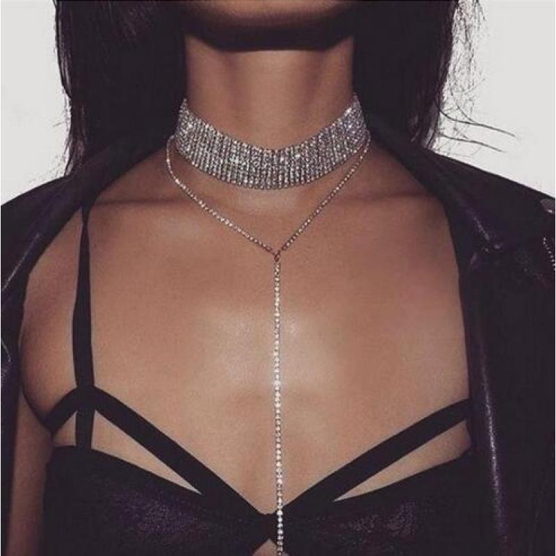 European Wholesale Fashion big Rhinestone Wide bling sexy necklace Choker For Women European Wholesale Fashion big Rhinestone Wide bling sexy necklace Choker For Women