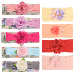 Handmade girls adjustable elastic  3d rose flower child chiffon headbands