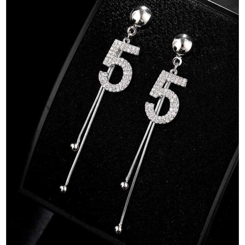 Fashion  Korean simple personality number 5 tassel crystal alloy earrings